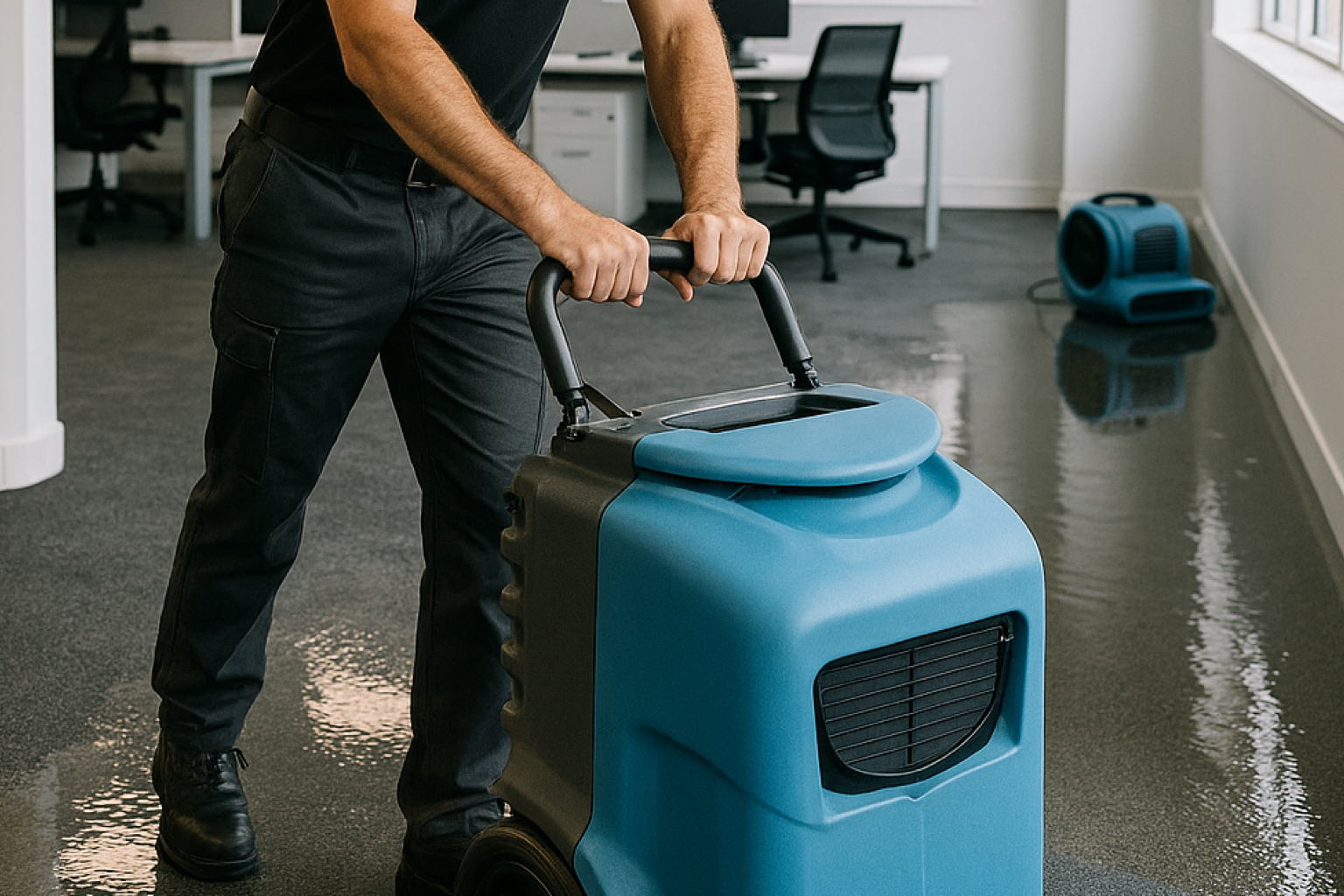 Flood Assist Tech Extracting Water, Water Damage in Melbourne Commercial.png